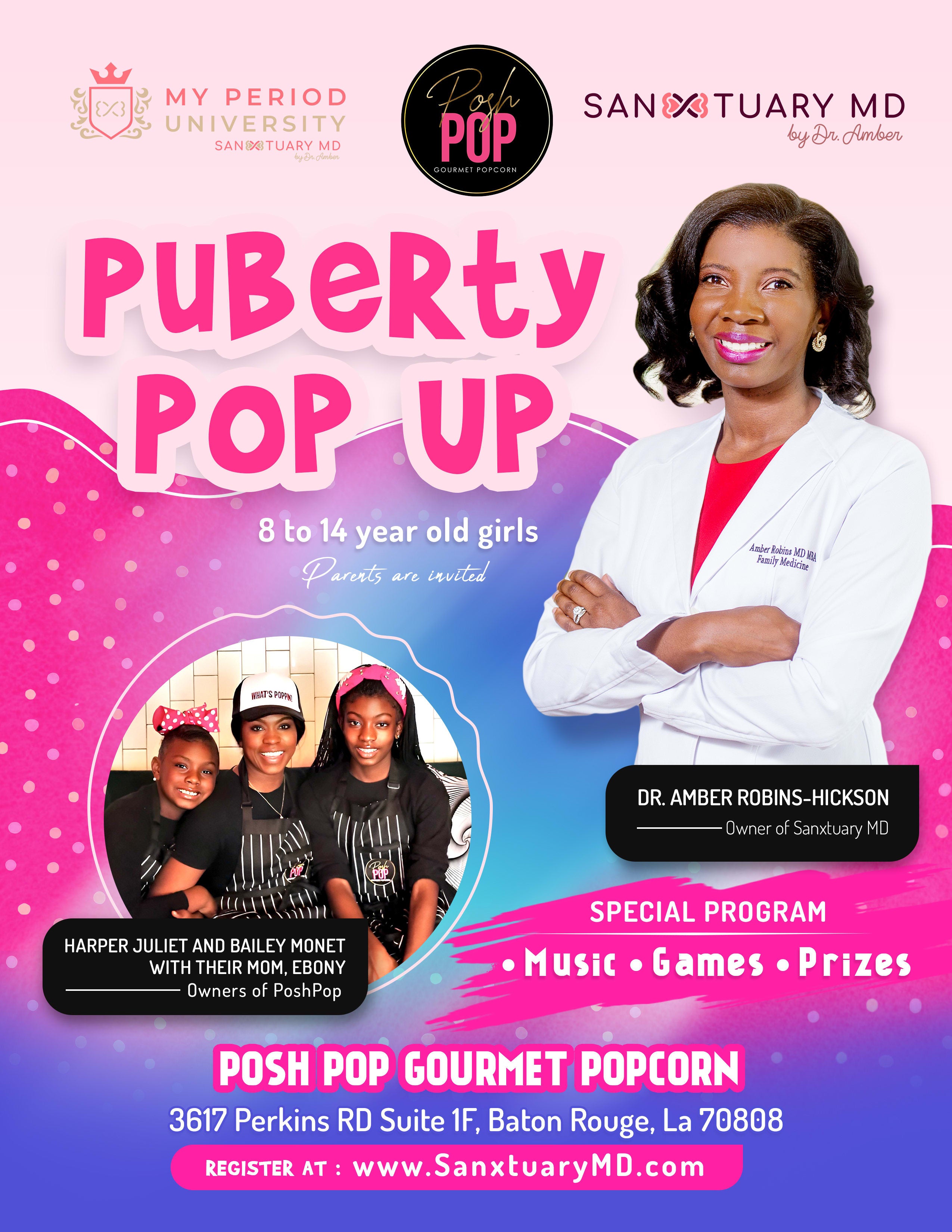 Puberty Pop Up hosted by Sanxtuary MD and Posh Pop Gourmet Popcorn --- LIVE EVENT: Feb 8th